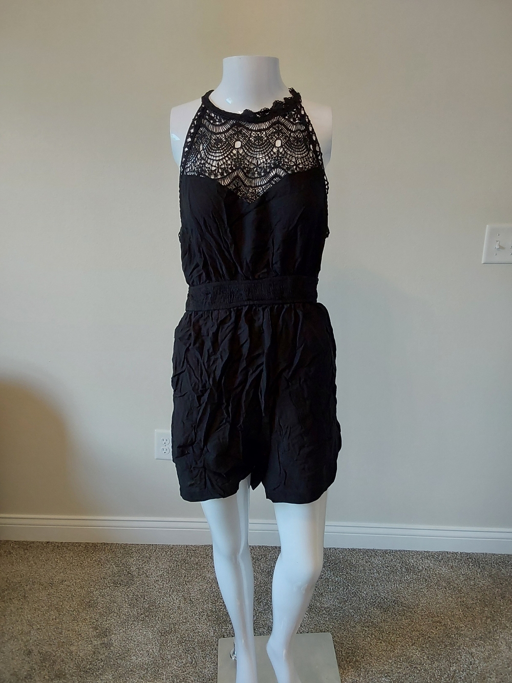 Black Lace Halter Romper